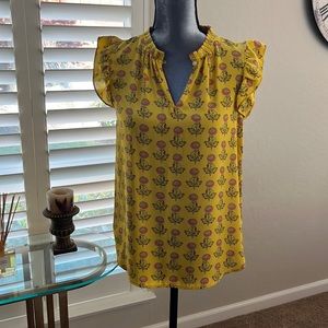 Loft ruffle neck collar, polyester floral print blouse